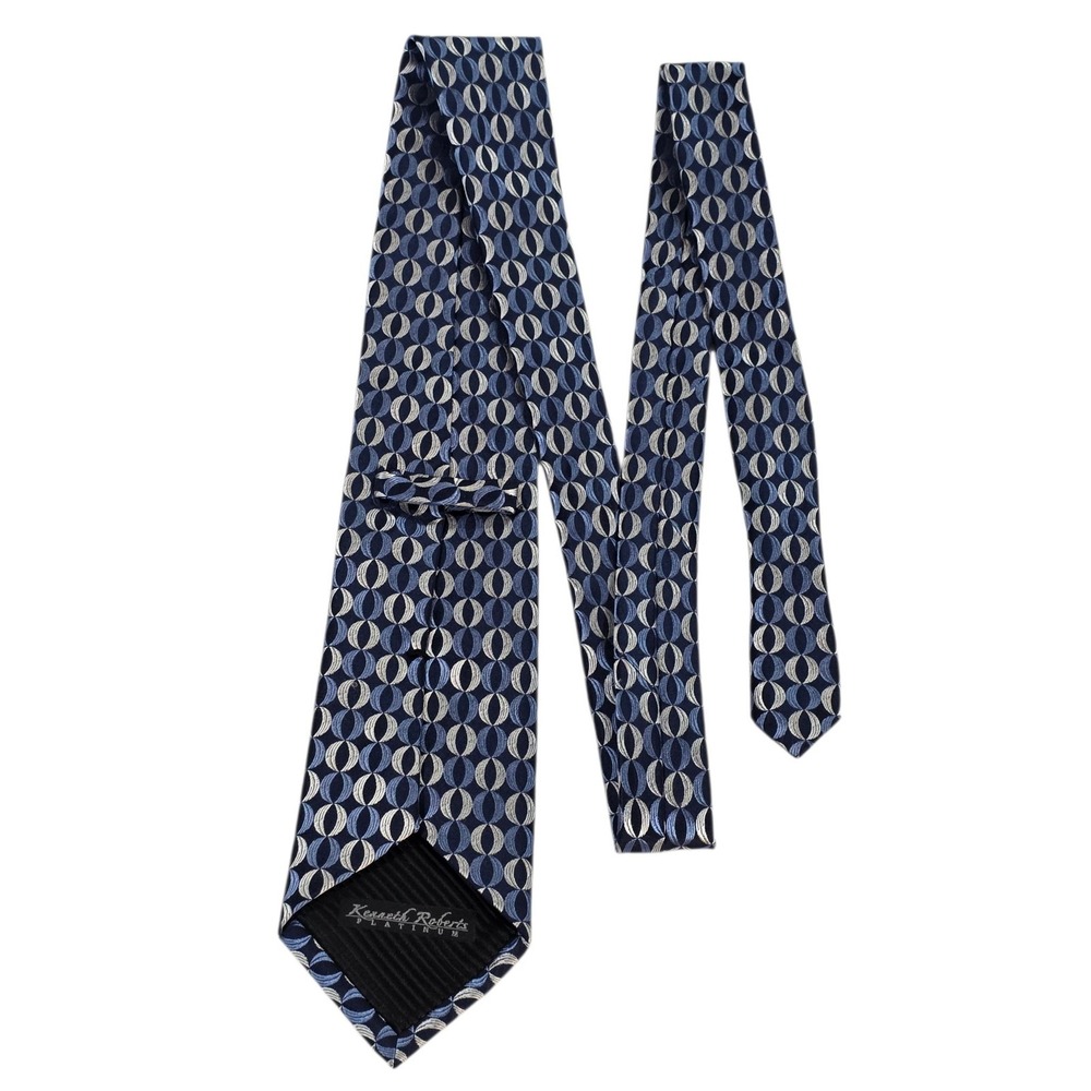 Kenneth Roberts Platinum Blue Geometric Silk Blend Necktie Men's‎ Formal